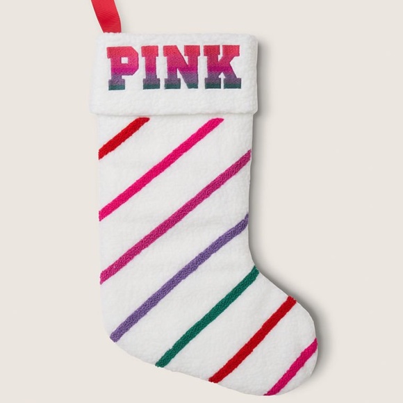 Victoria's Secret PINK Limited Edition Recycled Striped Sherpa Holiday Stocking